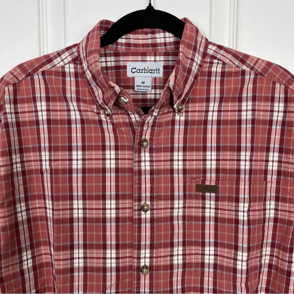 Carhartt Men's LG Green Plaid Relaxed Fit Short Sleeve Button-Down Shirt